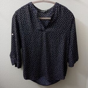 Navy Blue Triangle Patterned Women's Top Blouse Small